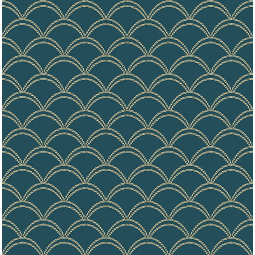 NuWallpaper by Brewster NUS4910 Teal Deco Wave Peel & Stick Wallpaper