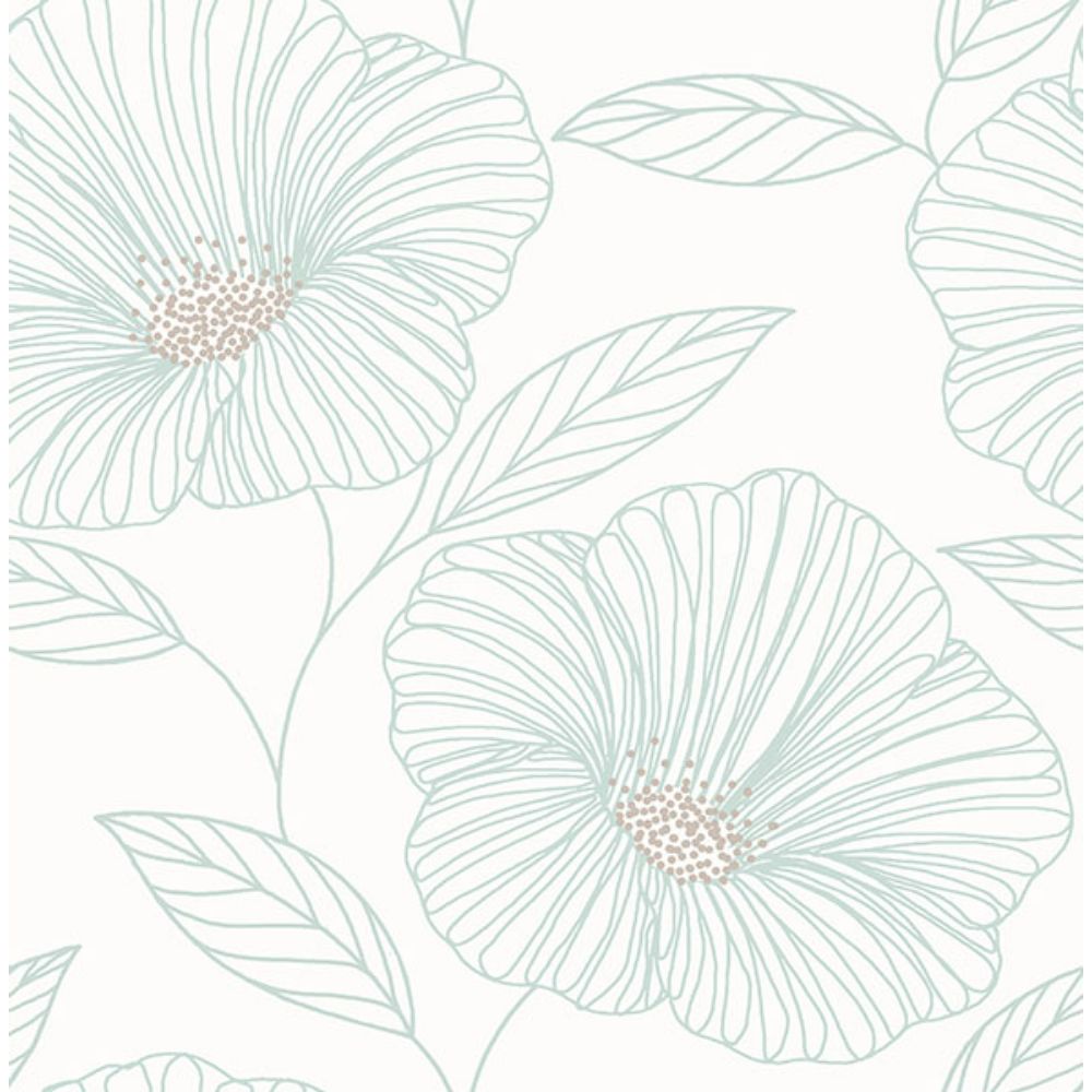 NuWallpaper by Brewster NUS4982 Seafoam Floweret Peel & Stick Wallpaper
