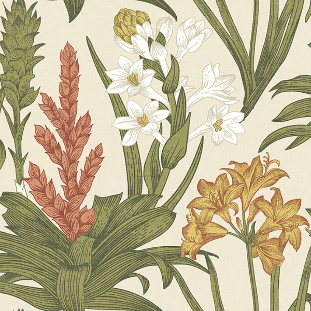 NuWallpaper by Brewster NUS6097 Linen & Olive Blooming Villa Peel & Stick Wallpaper