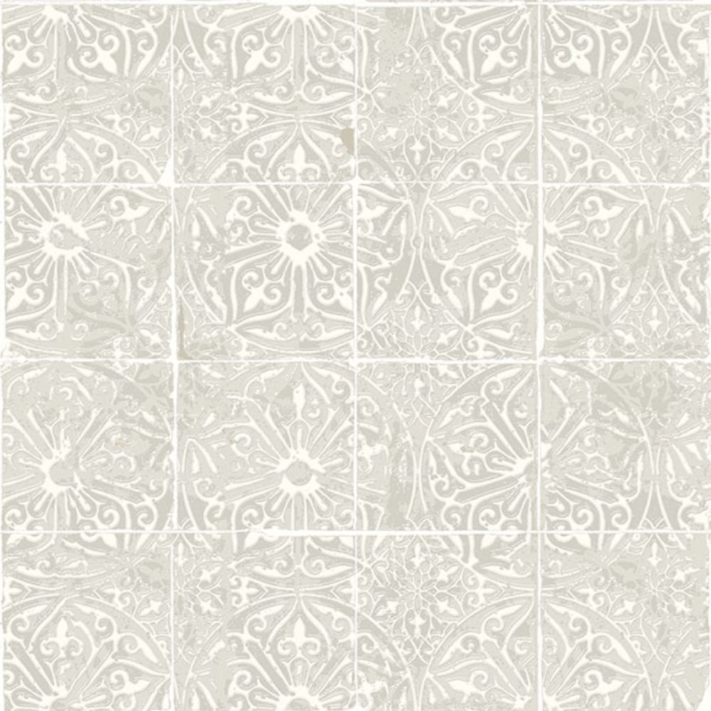 NuWallpaper by Brewster NUS6102 Grey Provincial Tile Peel & Stick Wallpaper