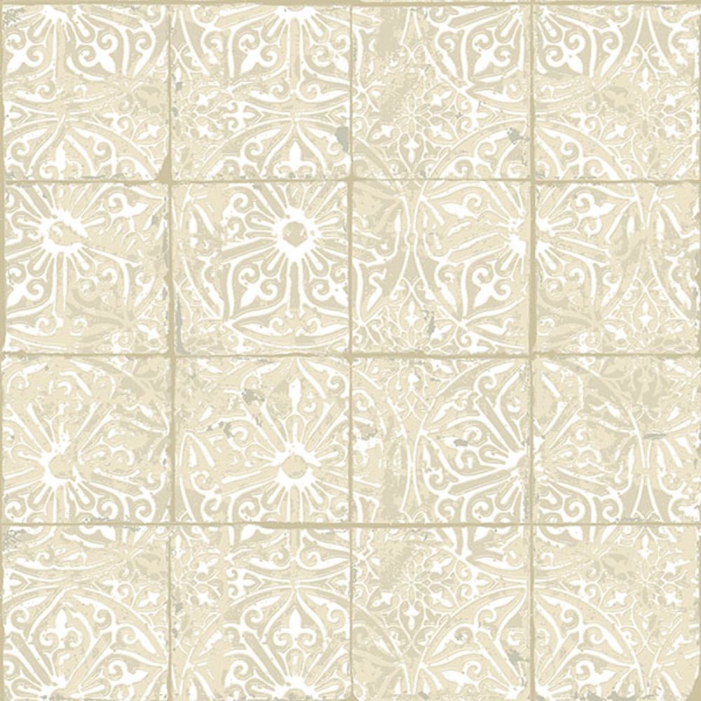 NuWallpaper by Brewster NUS6103 Cream Provincial Tile Peel & Stick Wallpaper