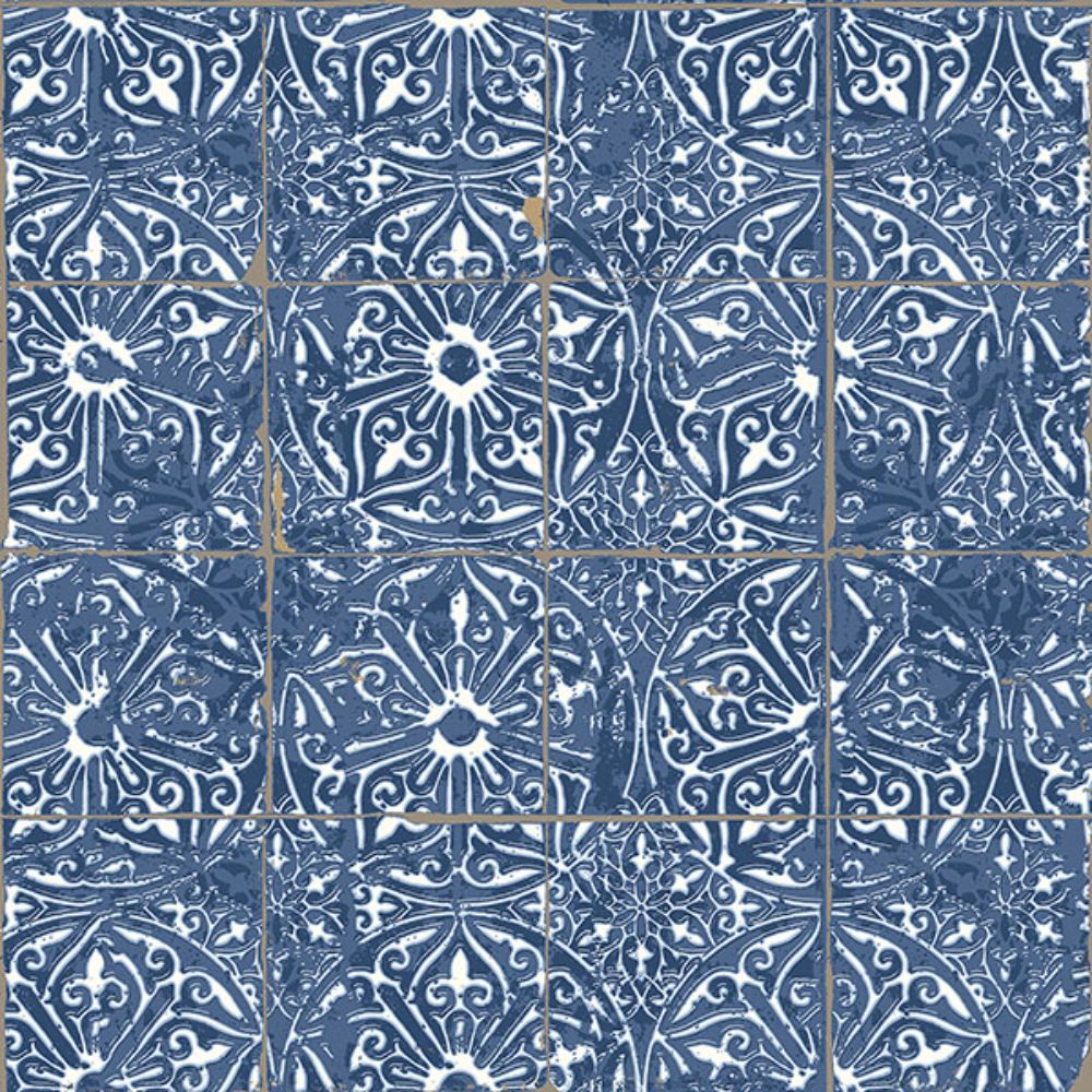 NuWallpaper by Brewster NUS6104 Cobalt Sea Provincial Tile Peel & Stick Wallpaper