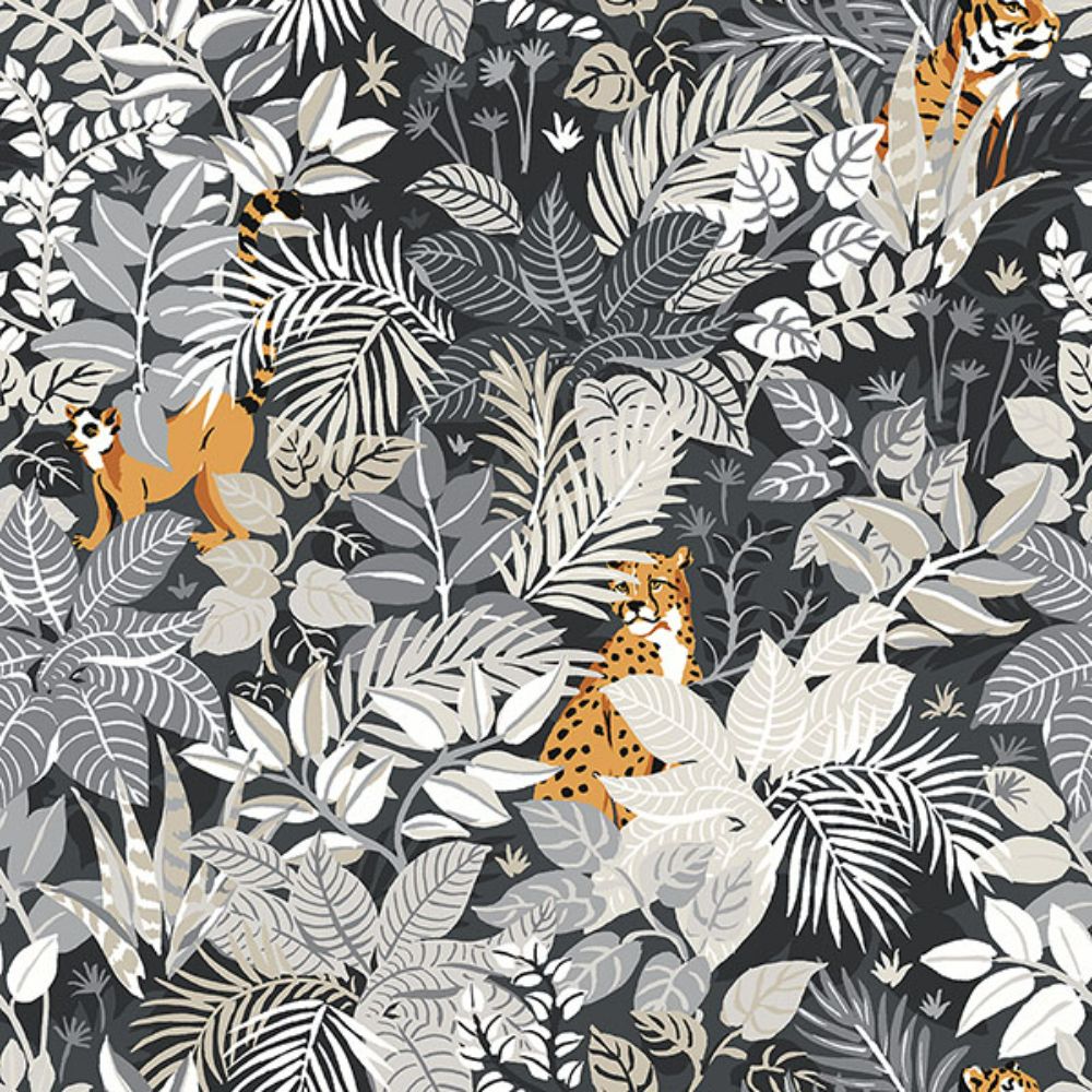 NuWallpaper by Brewster PFS4814 Charcoal Tropical Oasis Peel & Stick Wallpaper