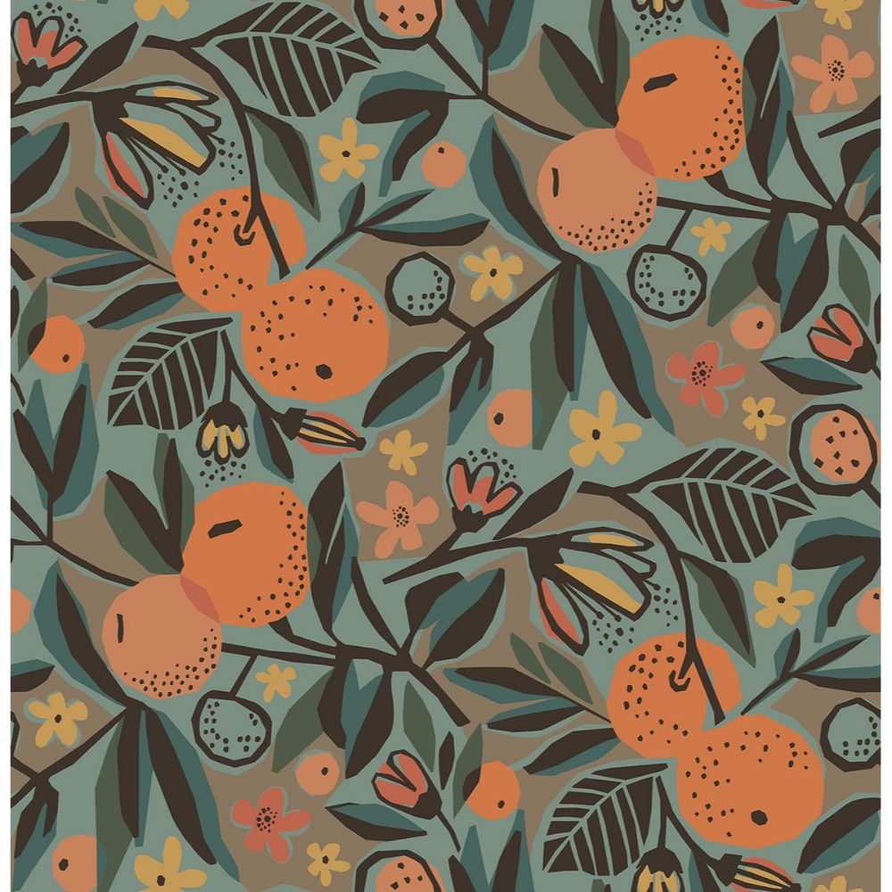 Pip & Lo by Brewster PLS4201 Teal Clementine Garden Peel & Stick Wallpaper