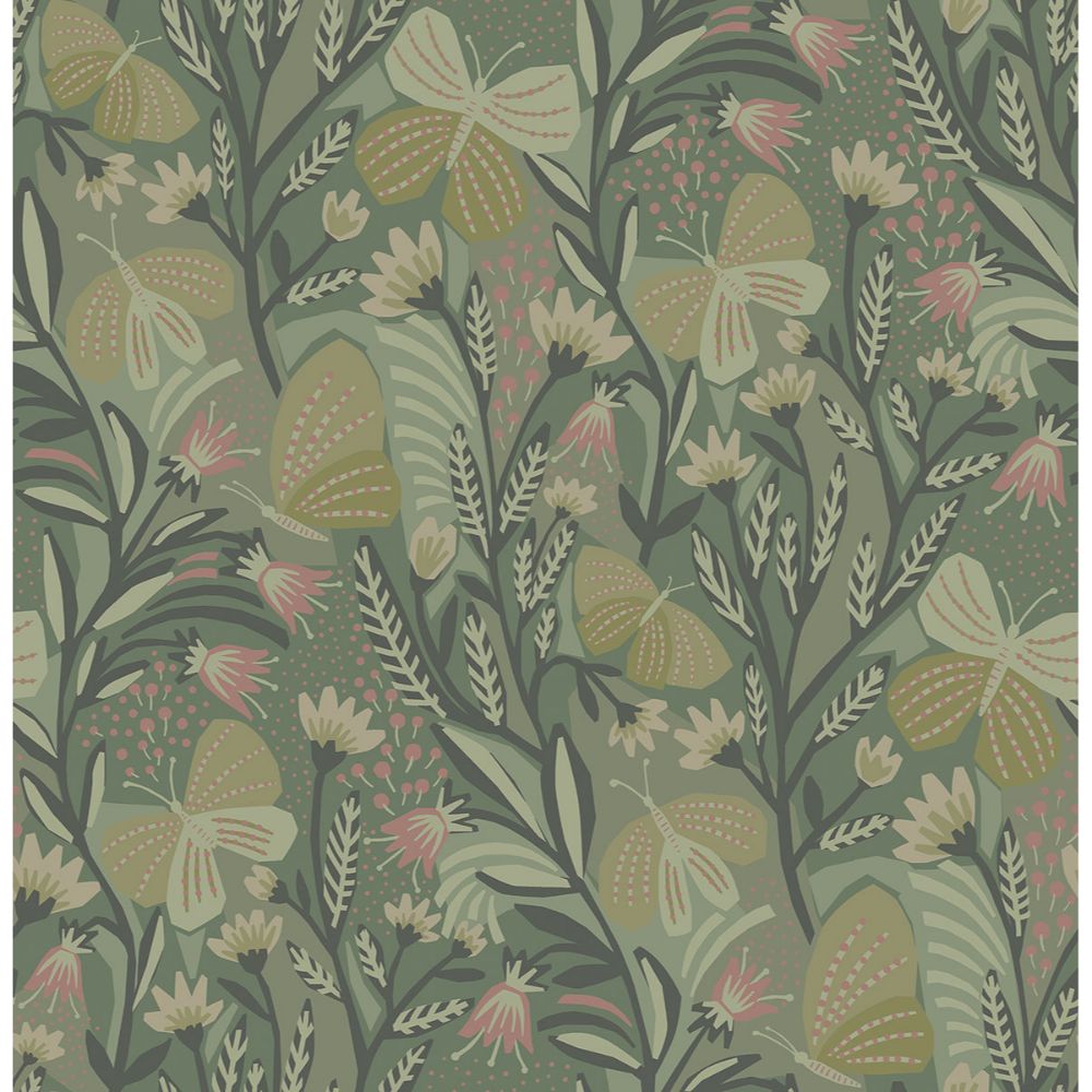 NuWallpaper by Brewster PLS4204 Sage Papillon Flutter Peel & Stick Wallpaper