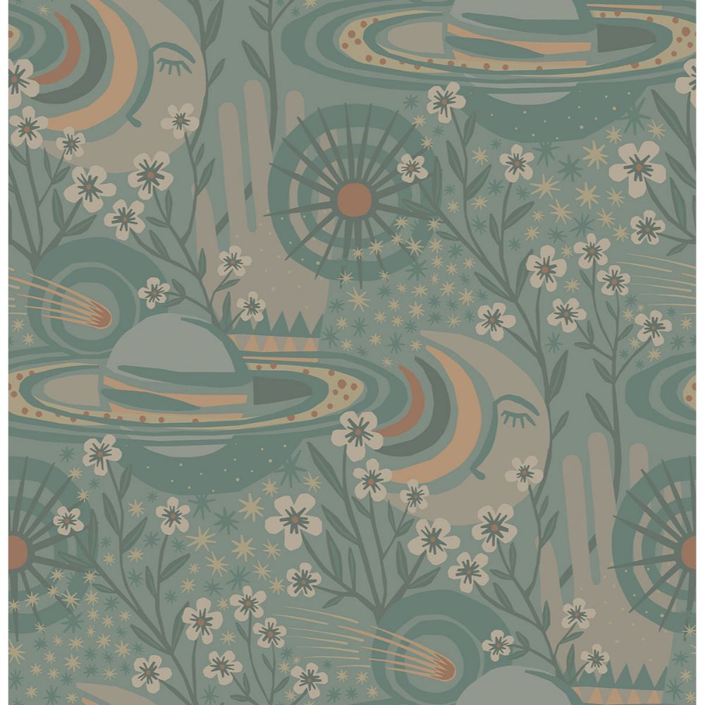 Pip & Lo by Brewster PLS4209 Teal Ethereal Cosmos Peel & Stick Wallpaper
