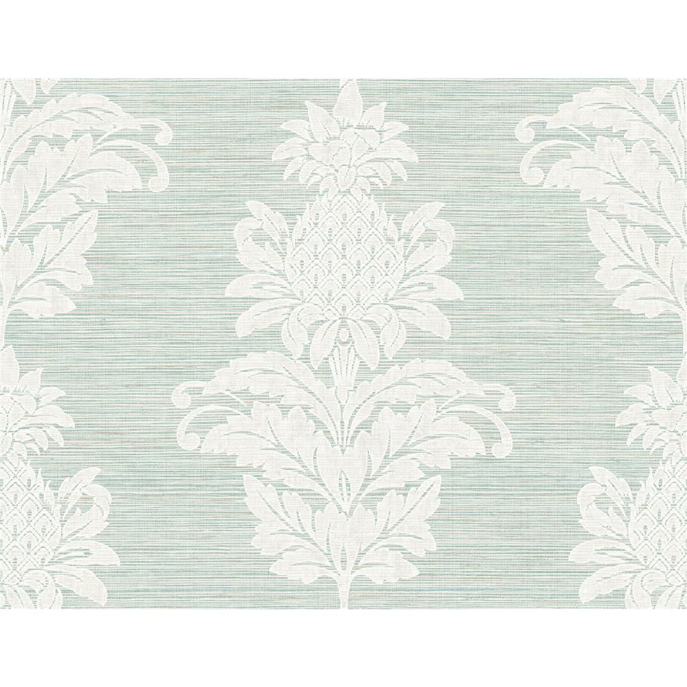 Kenneth James by Brewster PS40704 Palm Springs Pineapple Grove Turquoise Damask Wallpaper