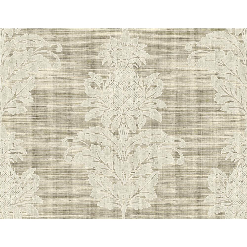 Kenneth James by Brewster PS40706 Palm Springs Pineapple Grove Brown Damask Wallpaper