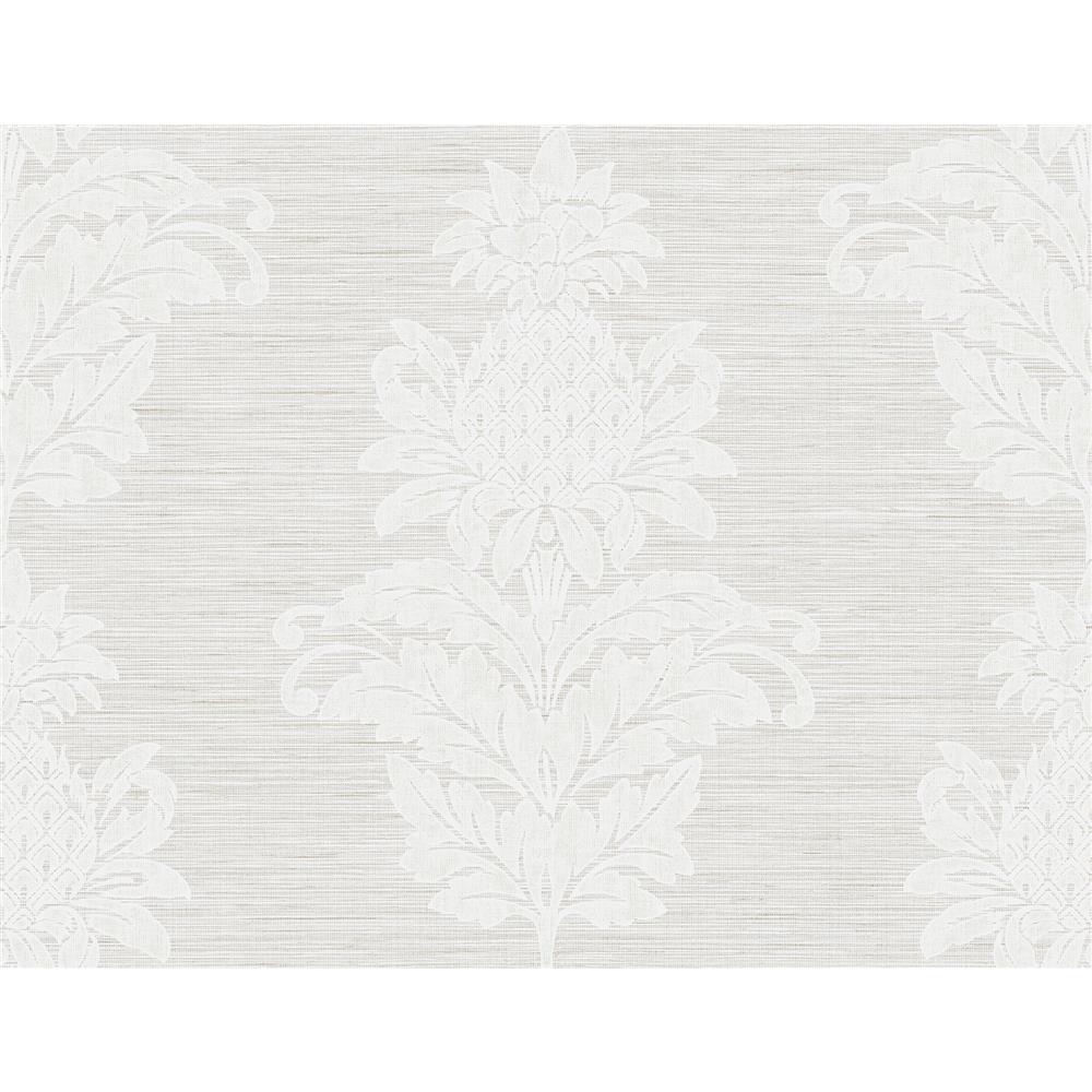Kenneth James by Brewster PS40710 Palm Springs Pineapple Grove Grey Damask Wallpaper