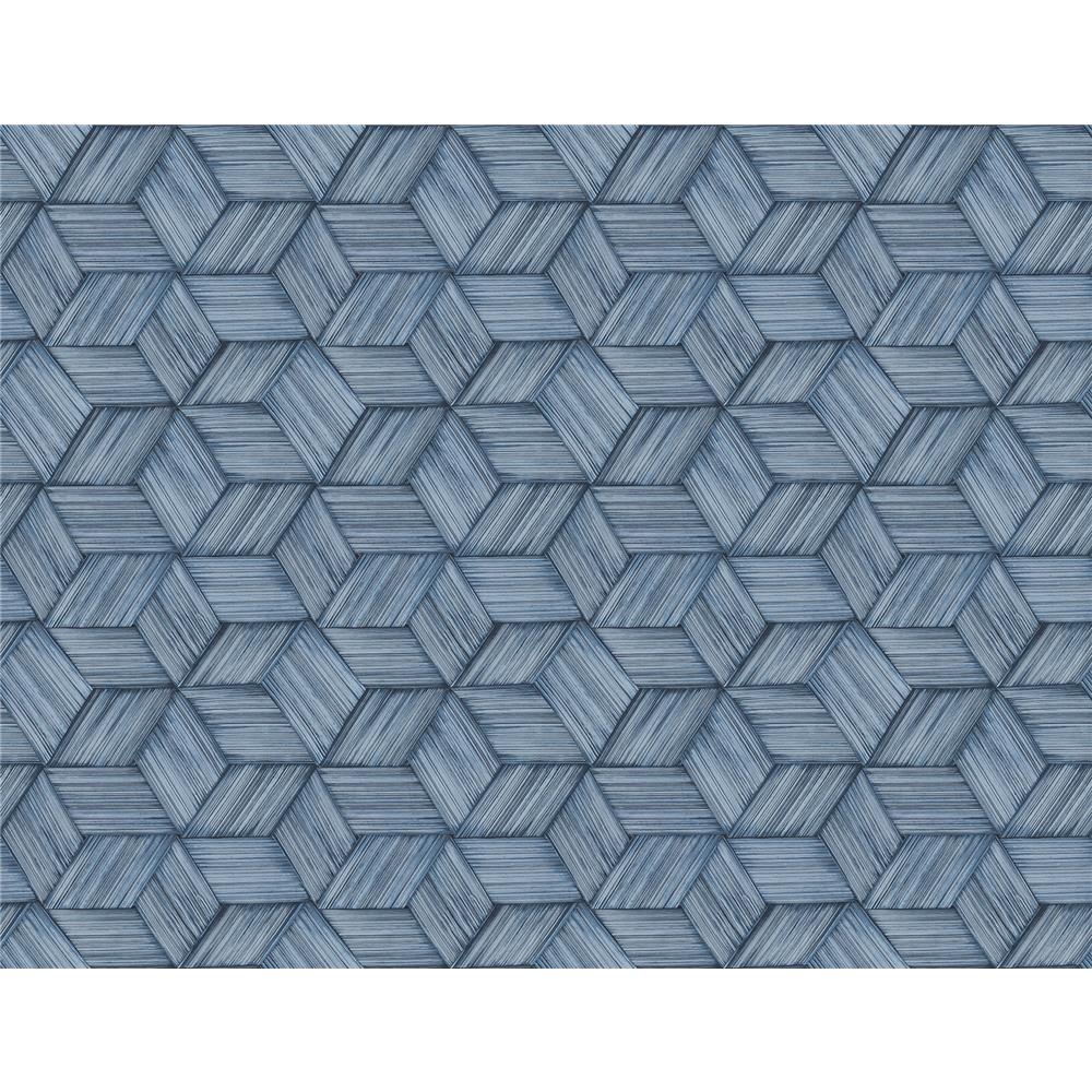 Kenneth James by Brewster PS41404 Palm Springs Intertwined Blue Geometric Wallpaper