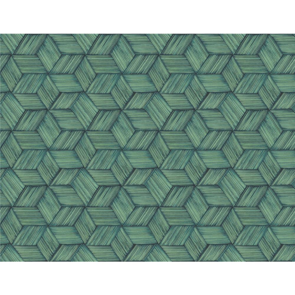 Kenneth James by Brewster PS41402 Palm Springs Intertwined Dark Green Geometric Wallpaper