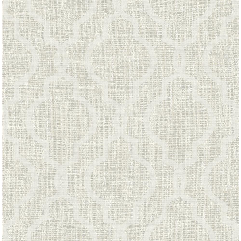 Kenneth James by Brewster PS41700 Palm Springs Geometric Jute White Quatrefoil Wallpaper