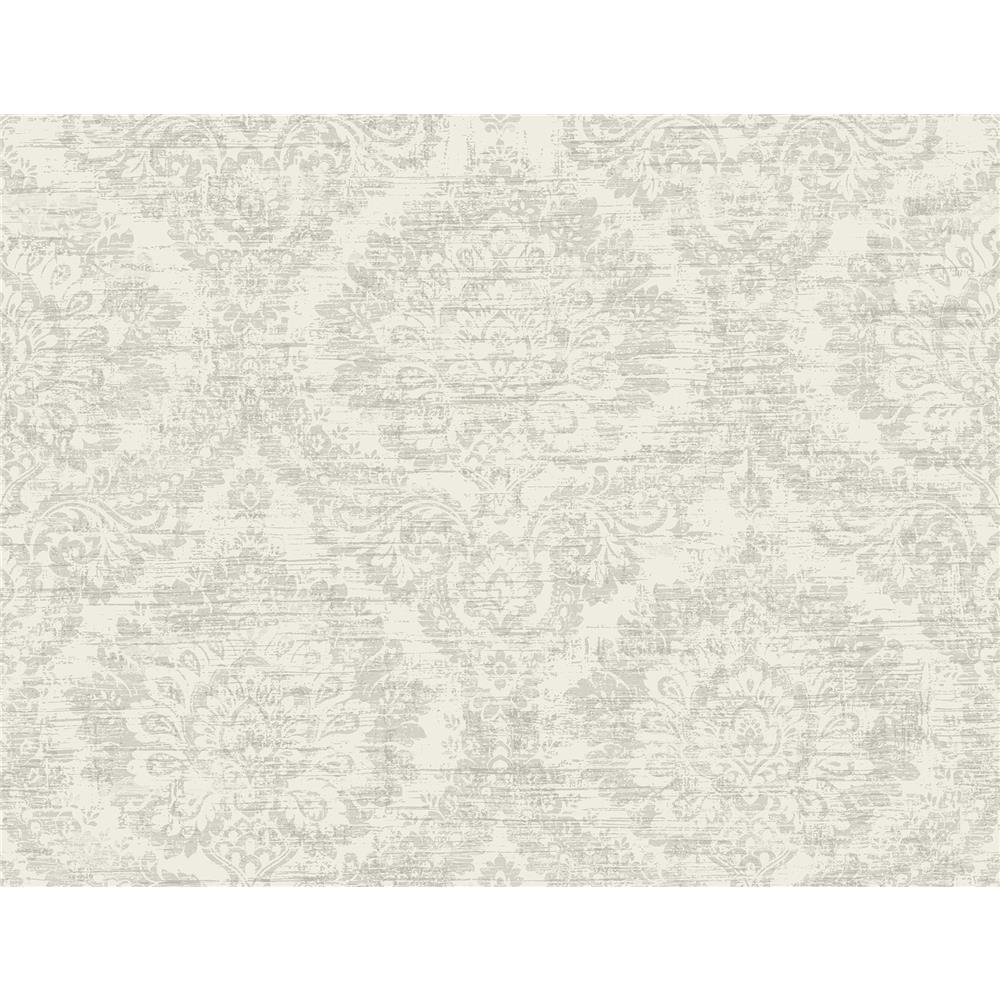 Kenneth James by Brewster PS41900 Palm Springs Kauai White Damask Wallpaper