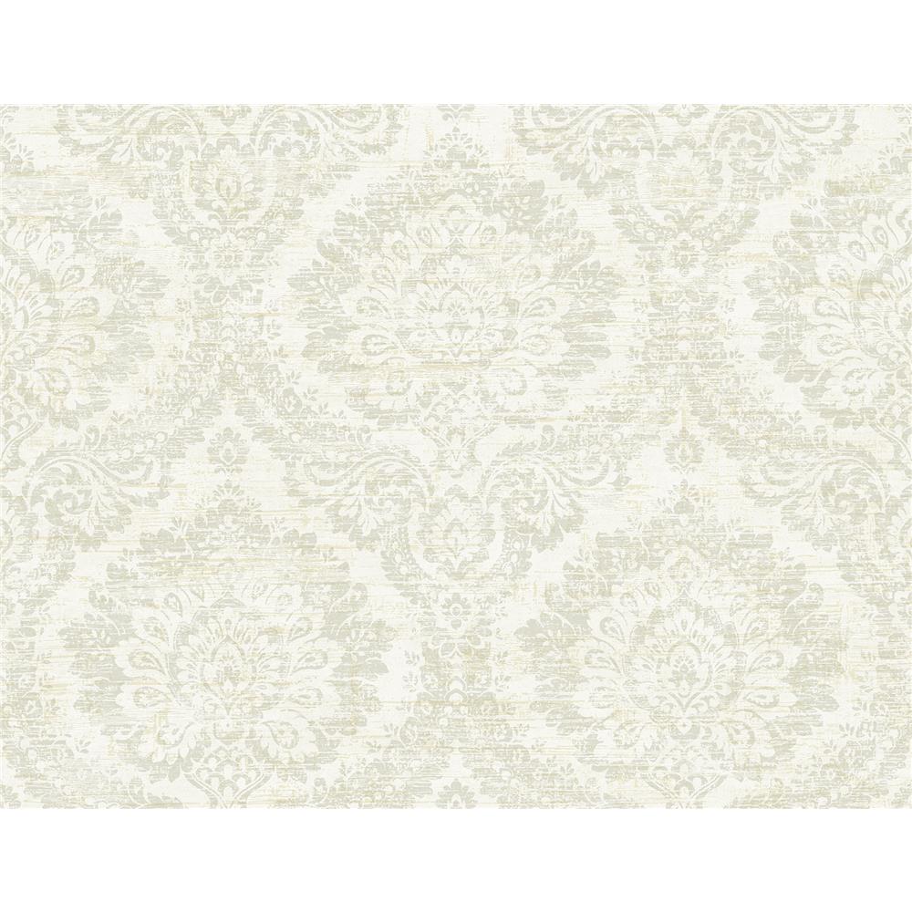 Kenneth James by Brewster PS41904 Palm Springs Kauai Taupe Damask Wallpaper