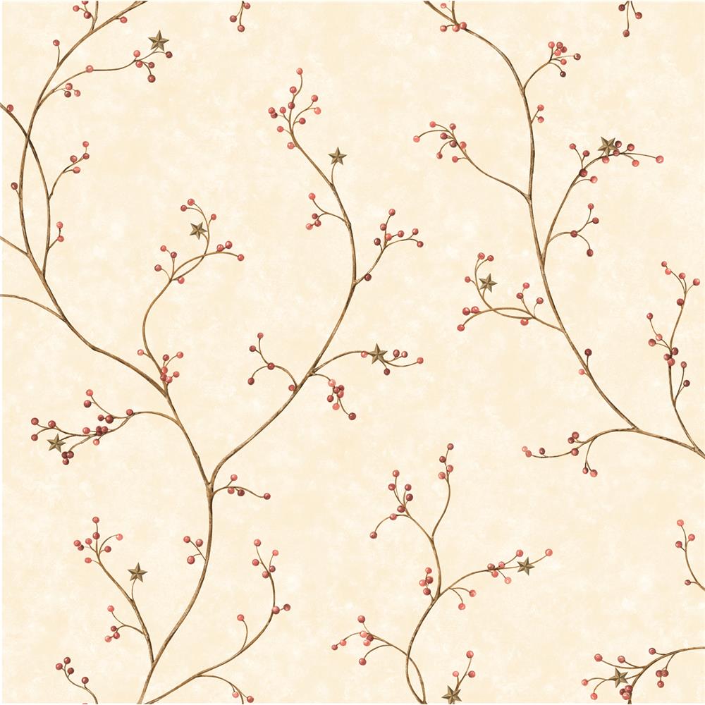 Chesapeake by Brewster PUR44034 Pure Country Felicia Rose Star Berry Vine Wallpaper in White