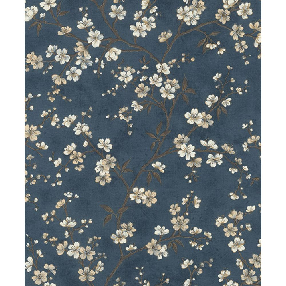 Rasch by Brewster RH456738 Tsubomi Blue Cherry Blossom Wallpaper