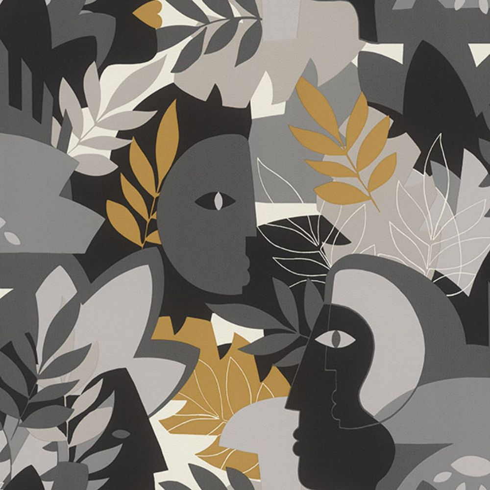 Rasch by Brewster RH464849 Giacometti Grey Flora & Faces Wallpaper