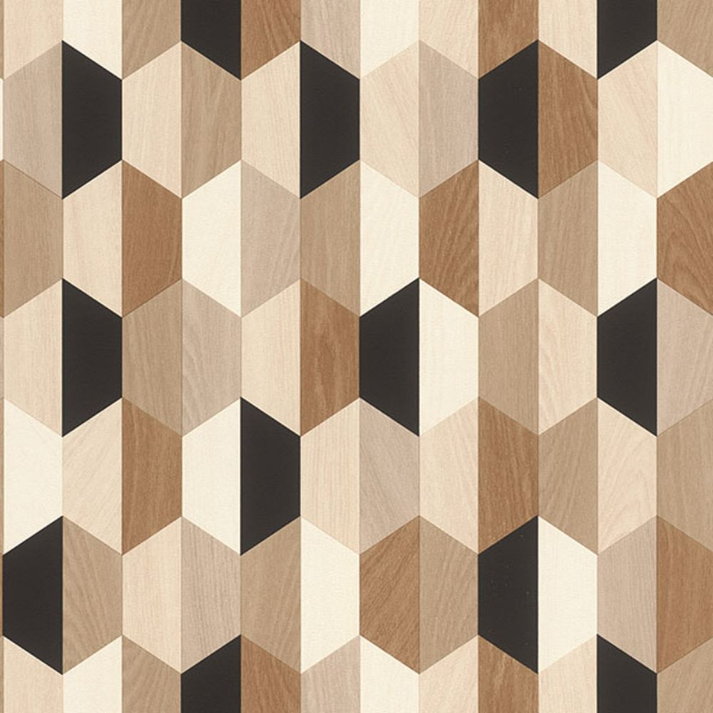 Rasch by Brewster RH466300 Anthony Black Wooden Hexagon Wallpaper