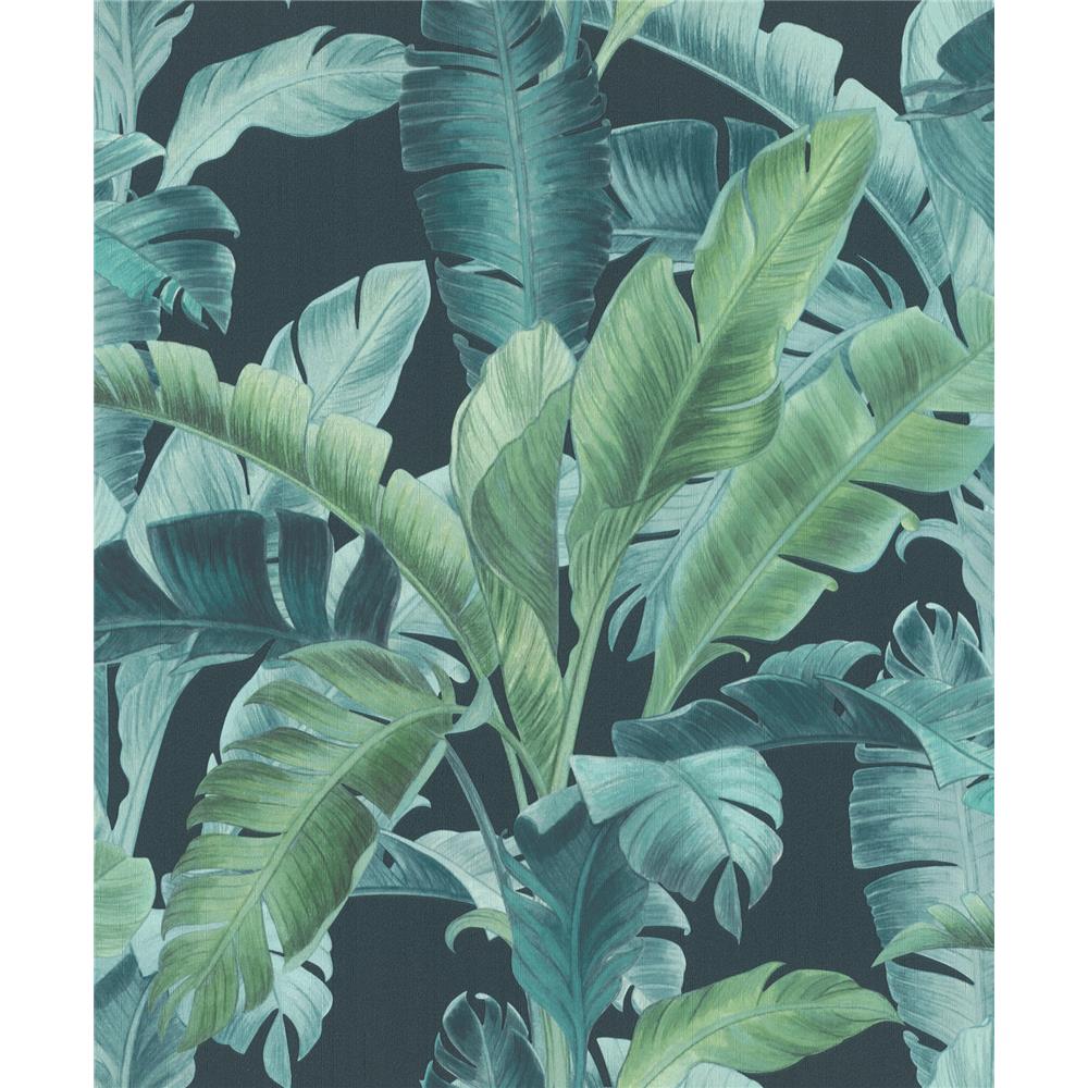 Rasch by Brewster RH536690 Sidewall Orissa Dark Blue Palm Frond Wallpaper