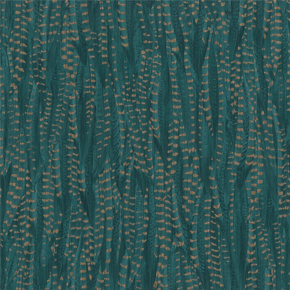 Rasch by Brewster RH550245 Sidewall Pinna Teal Feather Texture Wallpaper