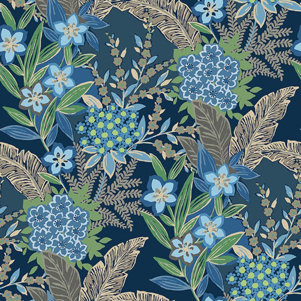 RuPaul by Brewster RPS6145 RuJardin Azure Blue Peel & Stick Wallpaper