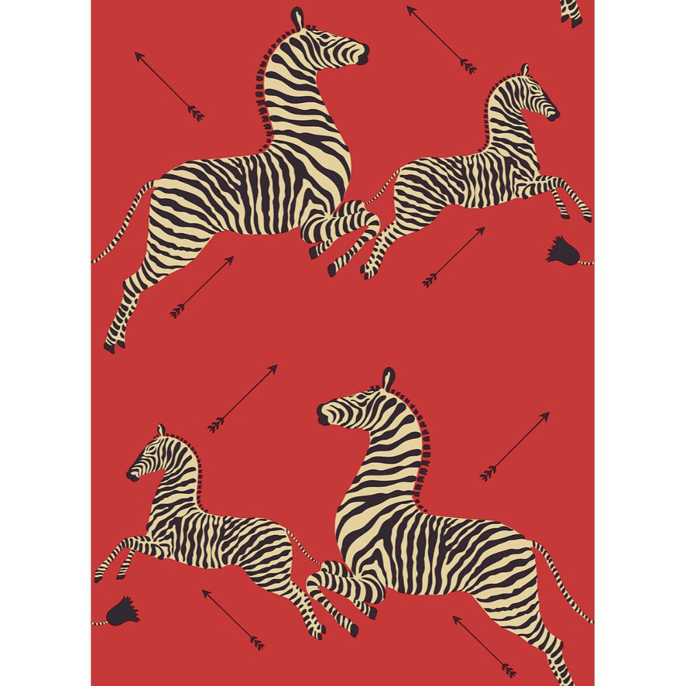 Scalamandre By Brewster SCS3869 Masai Red Zebra Safari Scalamandre Self Adhesive Wallpaper
