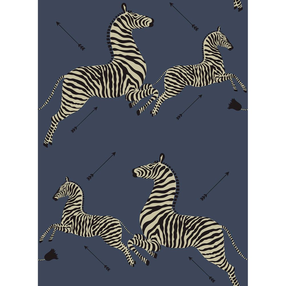 Scalamandre By Brewster SCS3870 Denim Zebra Safari Scalamandre Self Adhesive Wallpaper