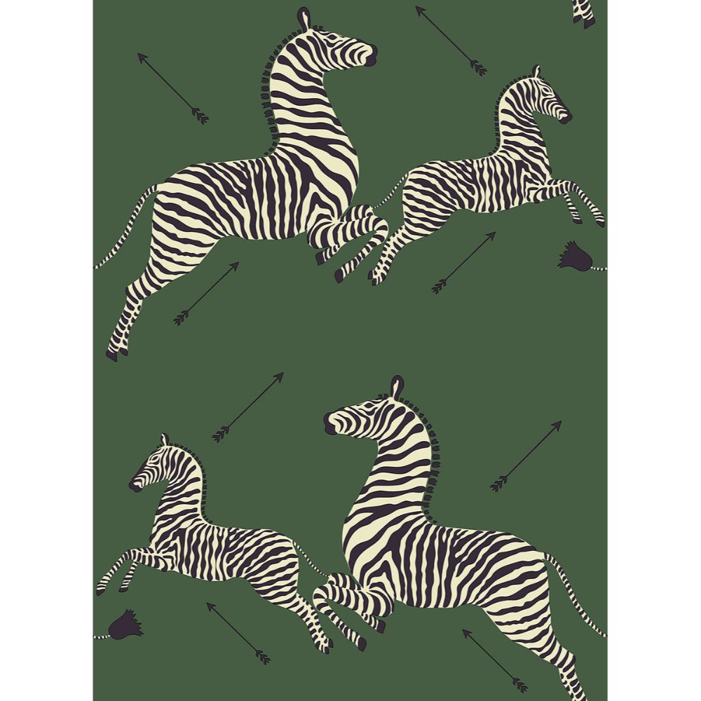 Scalamandre By Brewster SCS3871 Serengeti Green Zebra Safari Scalamandre Self Adhesive Wallpaper