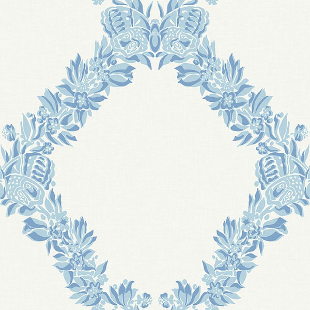 Scalamandre by Brewster SCS6049 Sky Blue Wreath Peel & Stick Wallpaper