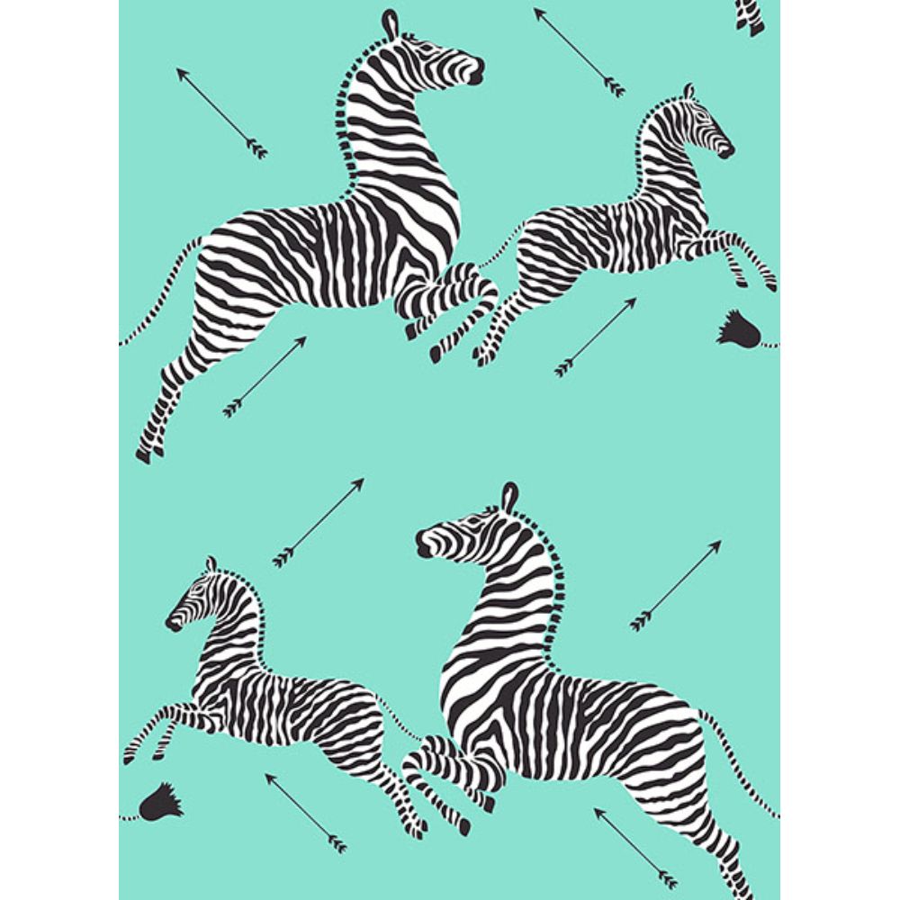 Scalamandre by Brewster SCS6055 Aqua Zebra Safari Peel & Stick Wallpaper