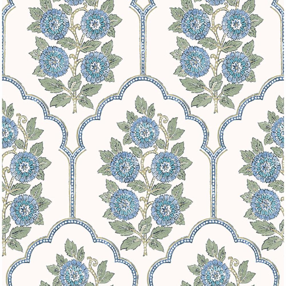 Society Social by Brewster SSS6316 Floral Bazaar Green and Blue Peel & Stick Wallpaper