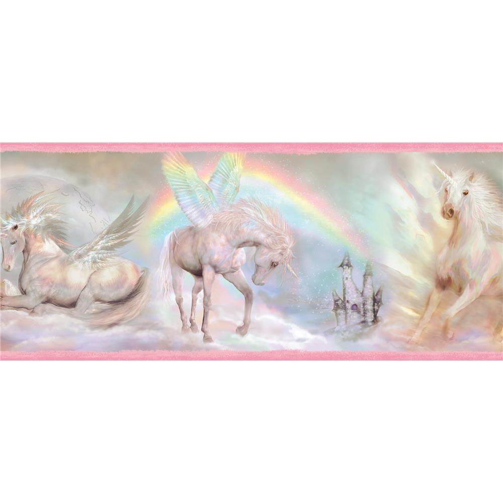 Chesapeake by Brewster TOT46441B Totally for Kids Farewell Pink Unicorn Dreams Portrait Border Wallpaper in Pink