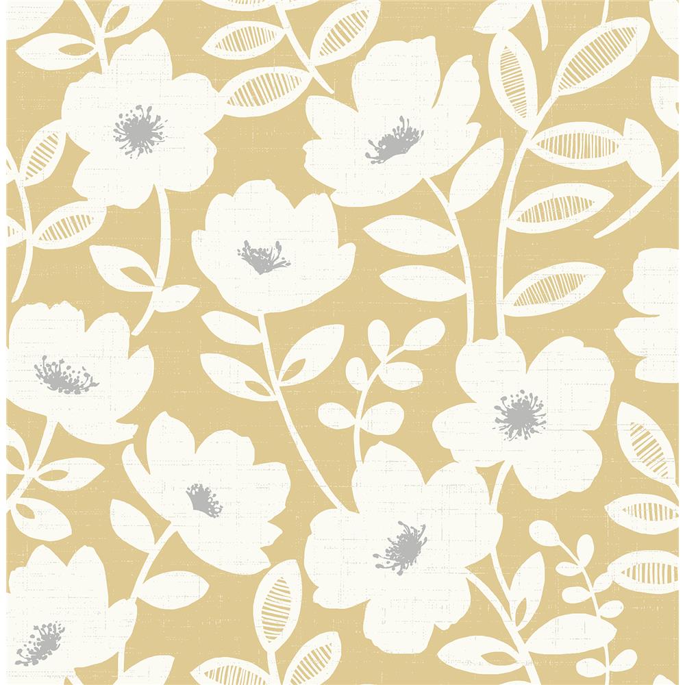 Brewster UW24774 Bergman Mustard Scandi Flower Wallpaper