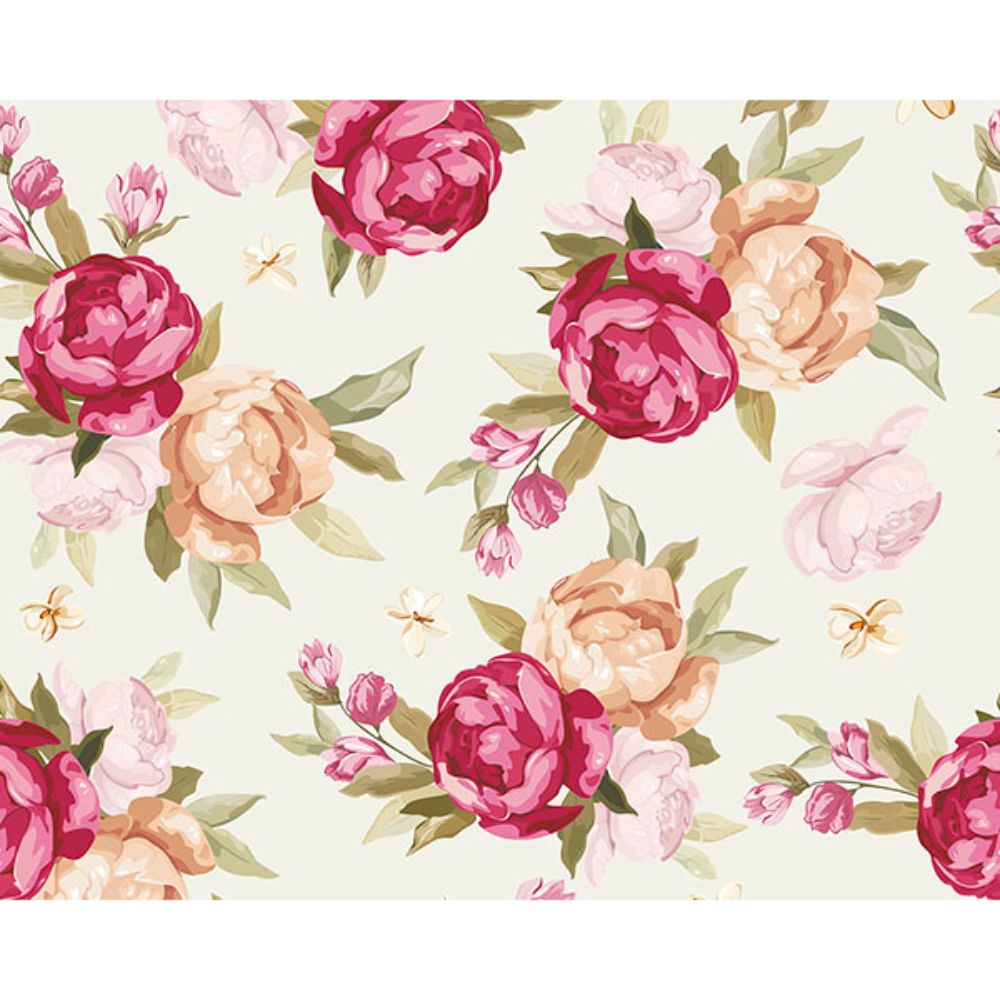 ohpopsi by Brewster WALS0392 Beautiful Colour Peony Pattern Wall Mural