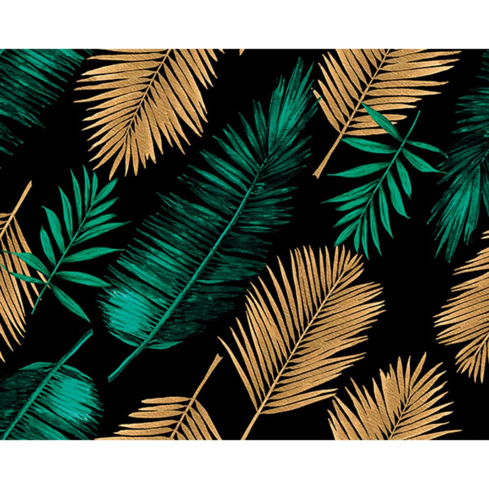 ohpopsi by Brewster WALS0432 Emerald Green and Gold Palm Leaves Wall Mural