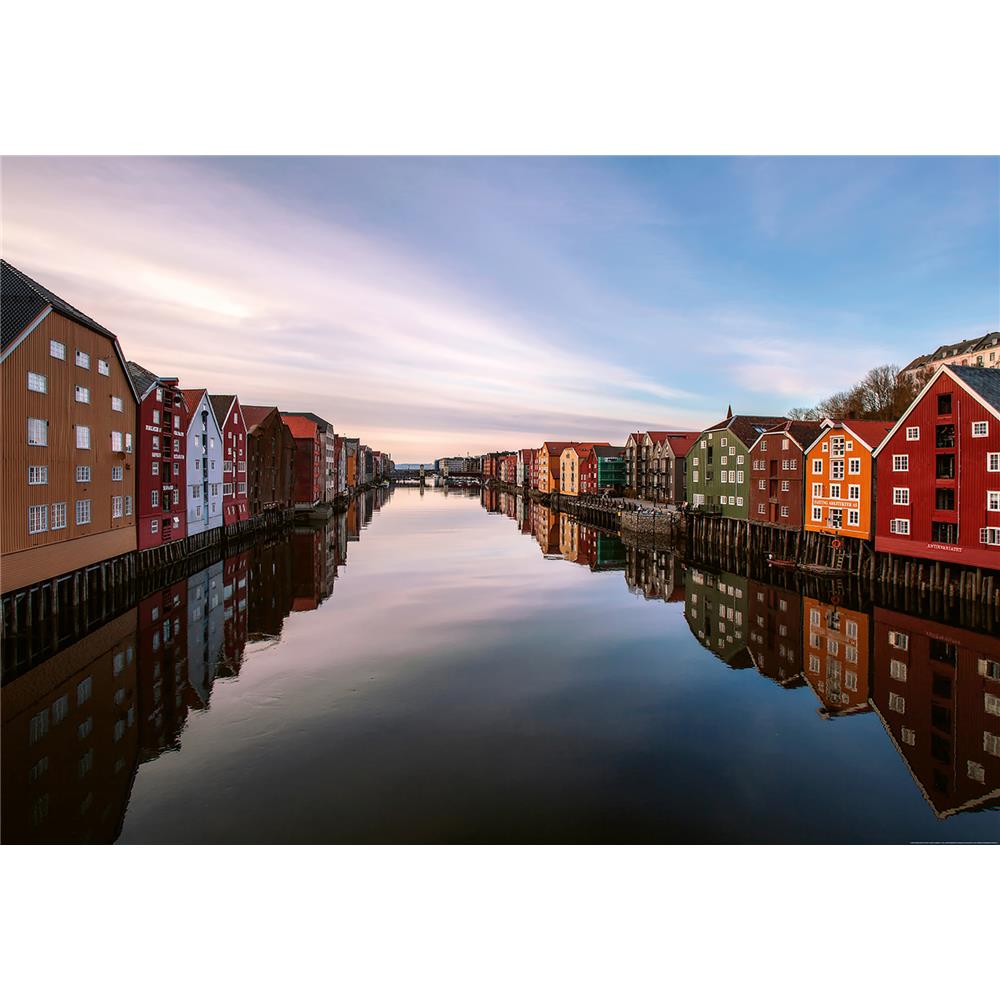 Ideal Decor by Brewster WG5157-4P-1 Colorful Houses At The River In Norway Wall Mural