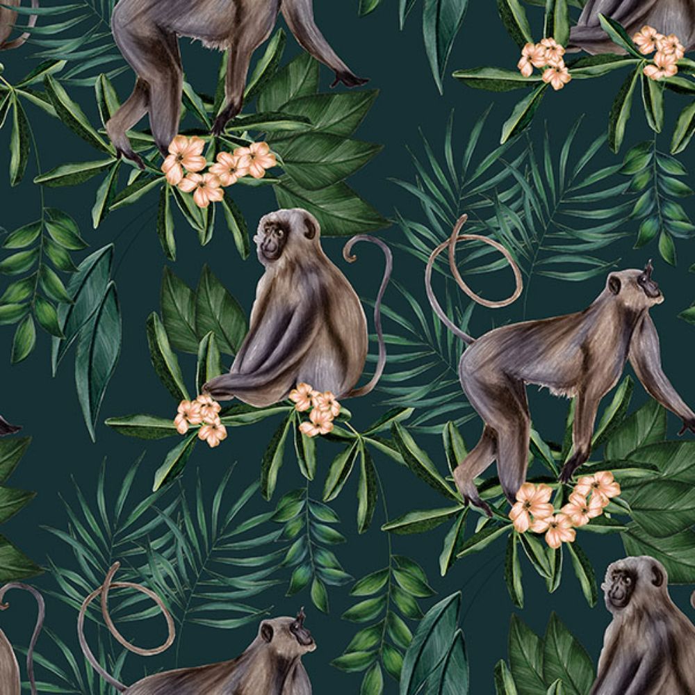 Ohpopsi by Brewster WLD53109W Morris Dark Blue Tropical Jungle Wallpaper