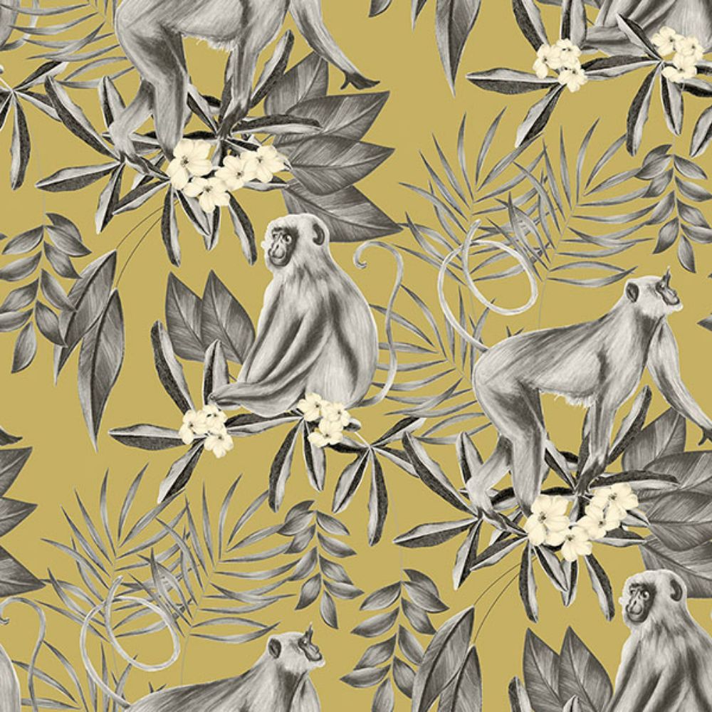 Ohpopsi by Brewster WLD53110W Morris Mustard Tropical Jungle Wallpaper