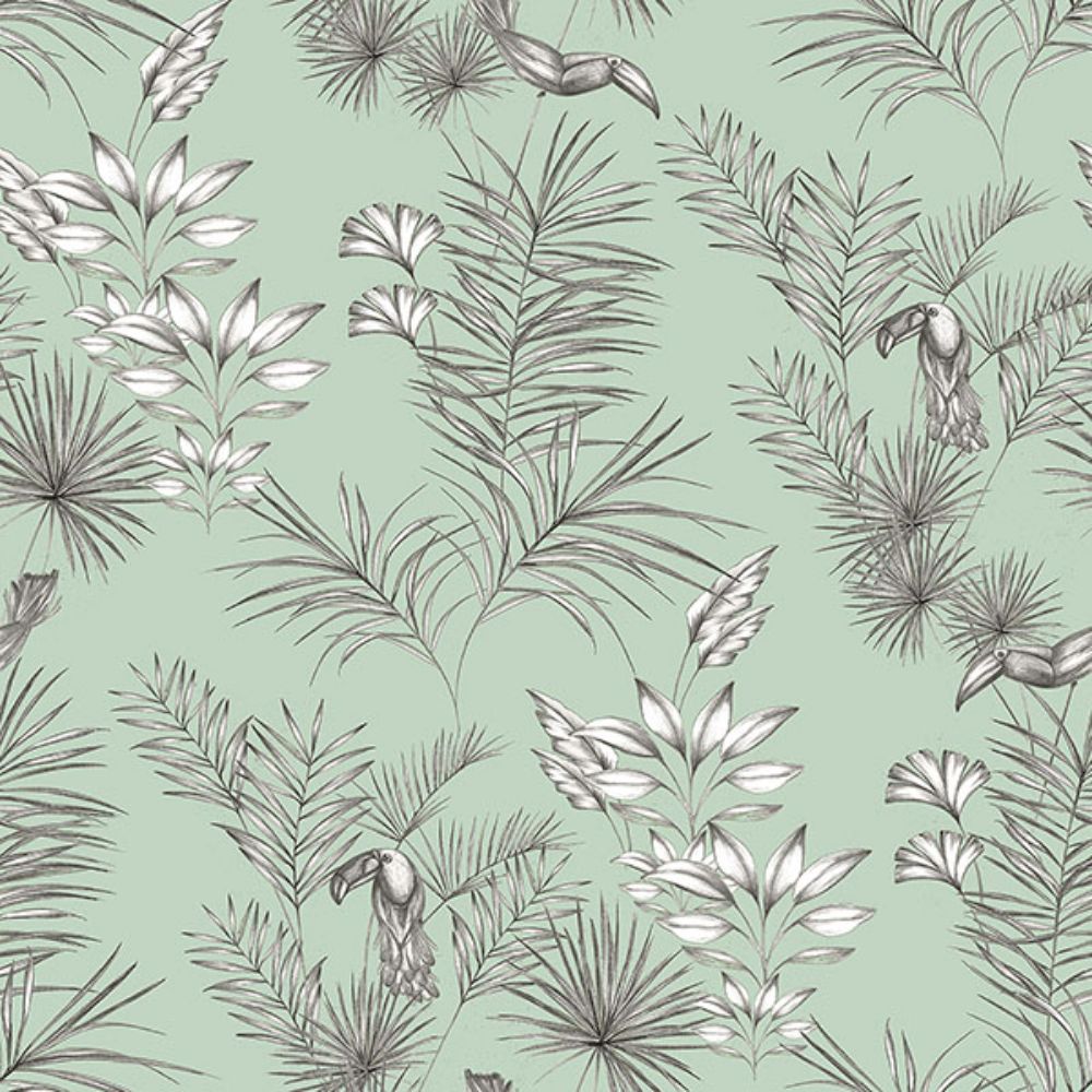 Ohpopsi by Brewster WLD53113W Shelly  Mint Toucan Toile Wallpaper