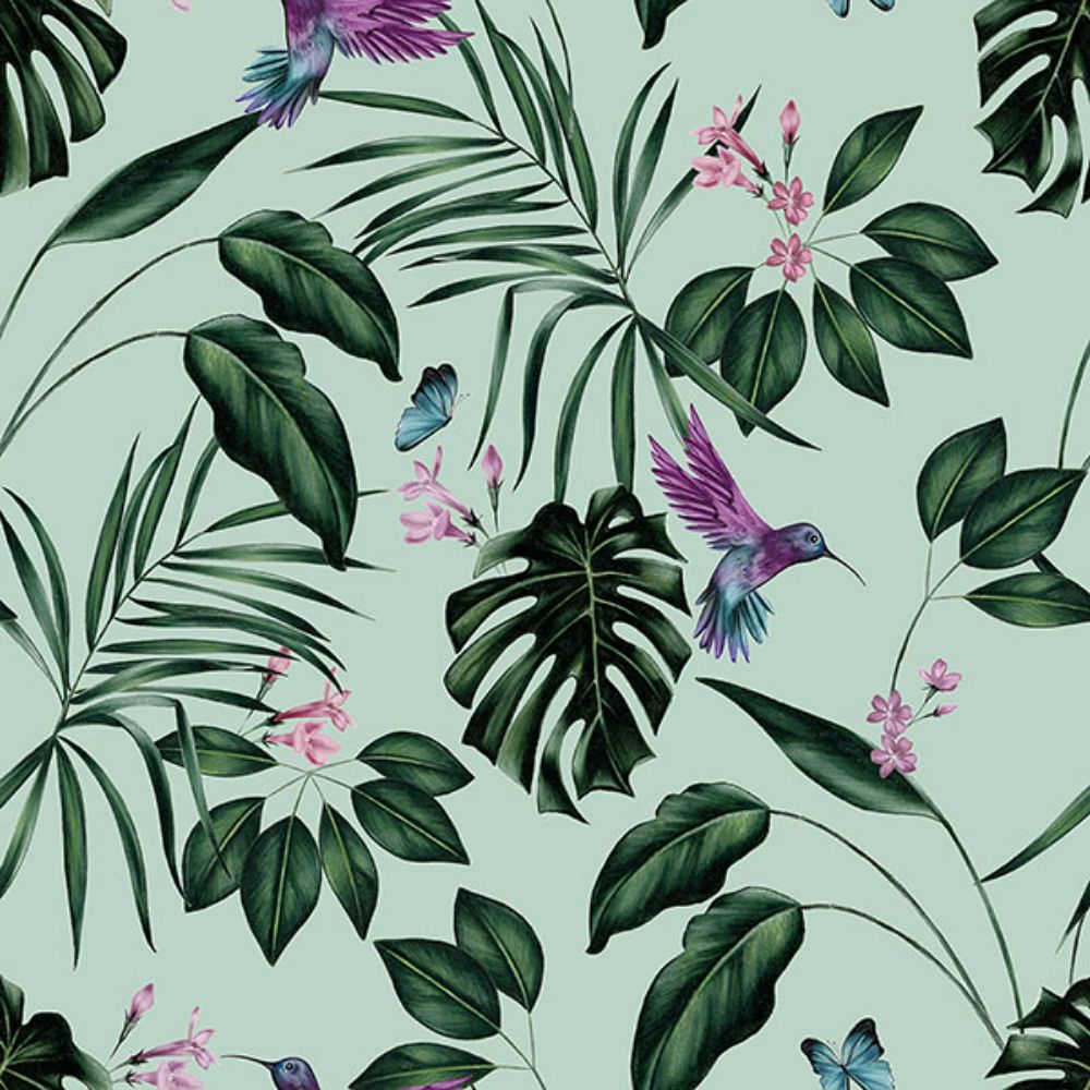 Ohpopsi by Brewster WLD53115W Clivia Mint Hummingbird Wallpaper