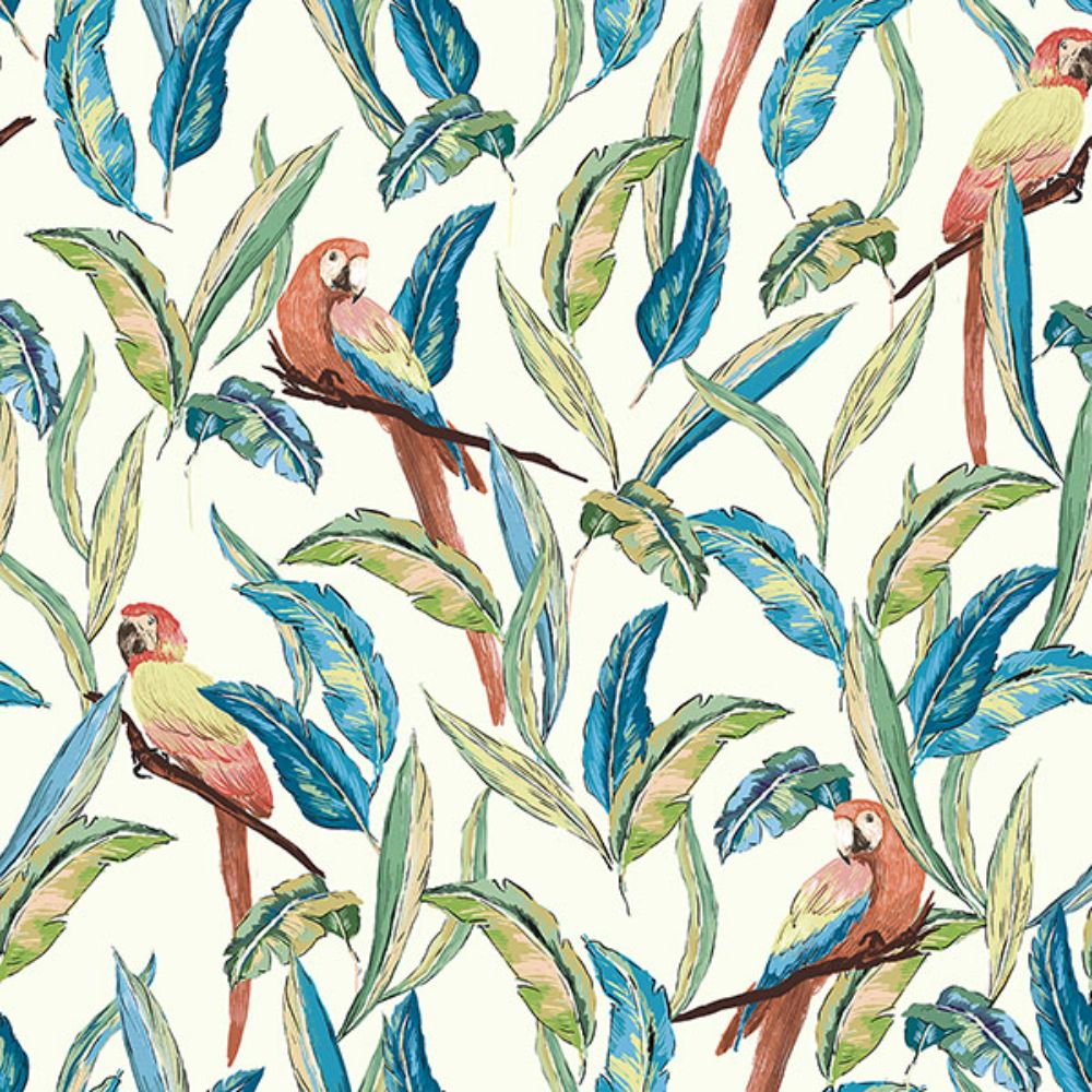 Ohpopsi by Brewster WLD53116W Timor White Tropical Parrot Wallpaper