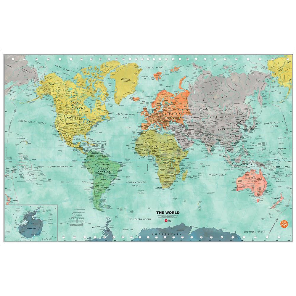 Wallpops by Brewster WPE1761 Aquarelle World Dry Erase Map