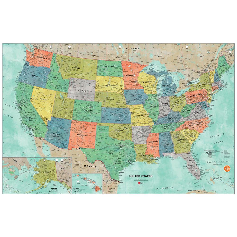 WallPops by Brewster WPE1762 Aquarelle US Dry Erase Map