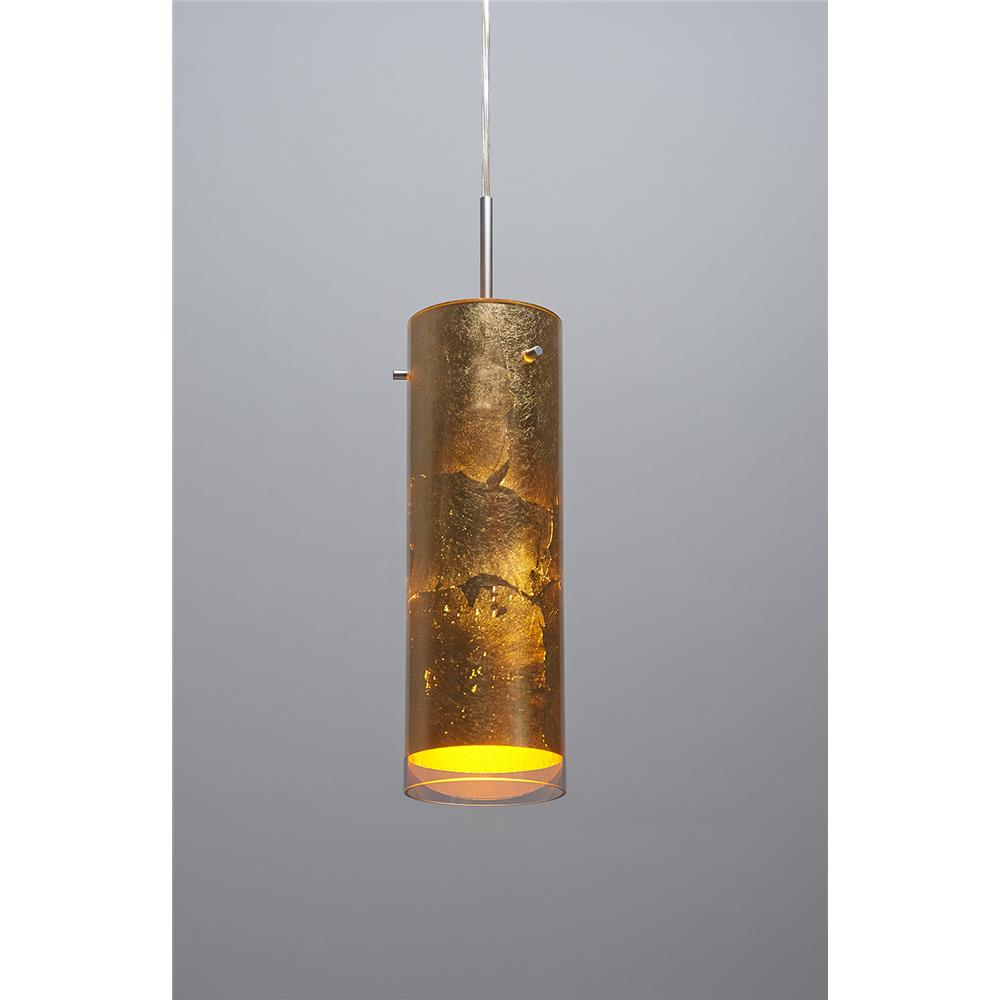 Bruck Lighting LLED/101/30K/90/BZ/PBK Cyrus - Pendant - LED - 4" Kiss Canopy - Bronze Finish - Gold Glass Shade