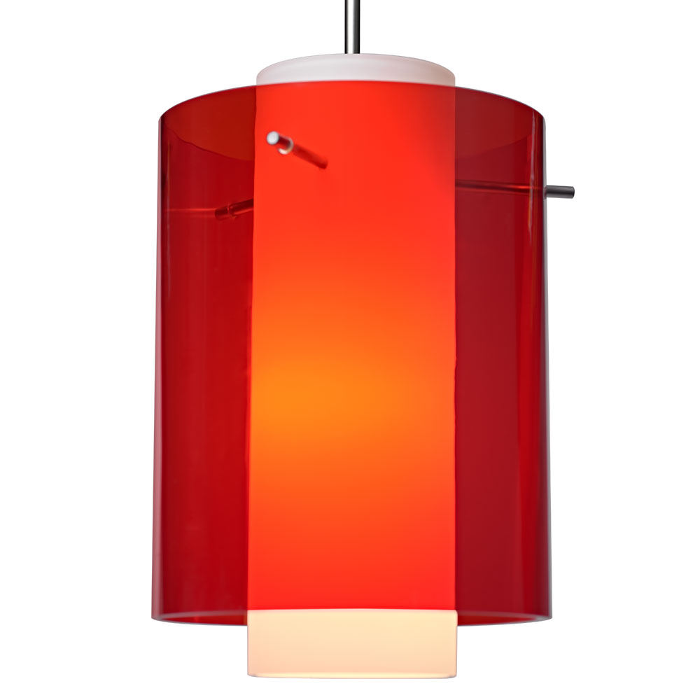 Bruck Lighting LLED/831/30K/90/BZ/PBK Rome - Pendant - LED - 4" Canopy - Bronze Finish - Red Outer/Matte White Inner Glass Shade