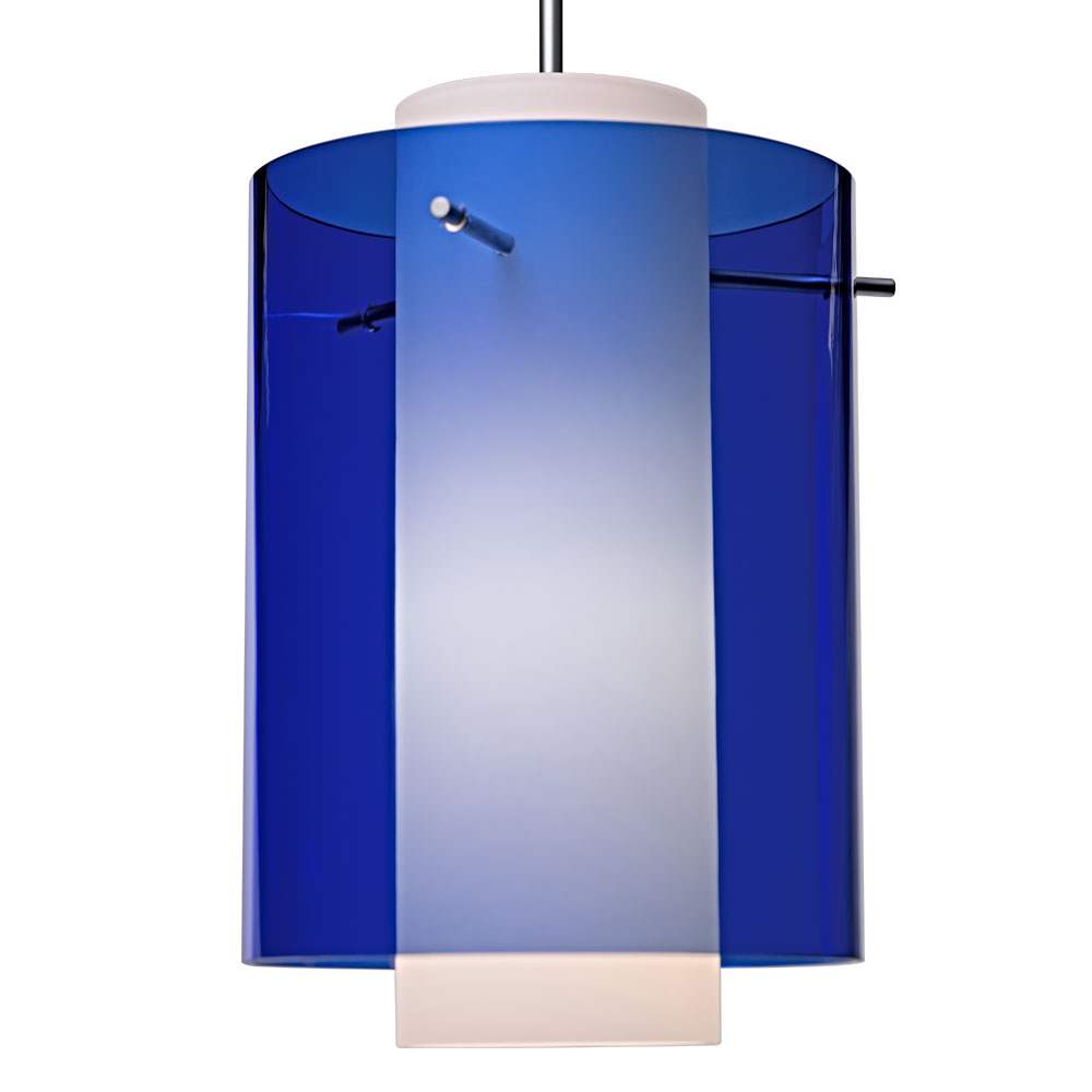 Bruck Lighting LLED/832/30K/90/BZ/PBK Rome - Pendant - LED - 4" Canopy - Bronze Finish - Blue Outer/Matte White Inner Glass Shade