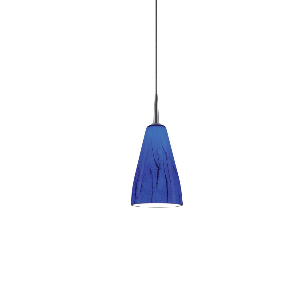 Bruck Lighting MLED/30K/MC/P/302 Zara - Pendant - LED - 4" Kiss Canopy - Matte Chrome Finish - Blue Glass Shade