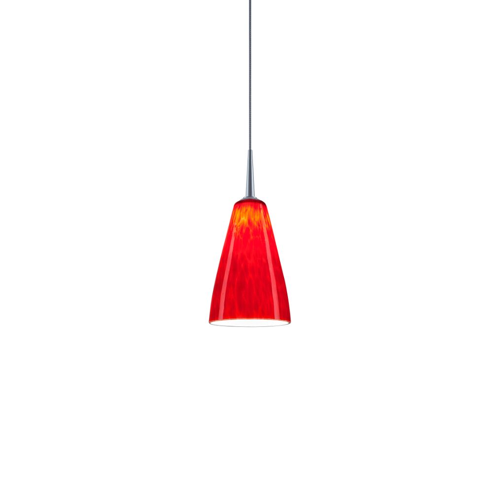 Bruck Lighting MLED/30K/MC/P/303 Zara - Pendant - LED - 4" Kiss Canopy - Matte Chrome Finish - Red Glass Shade