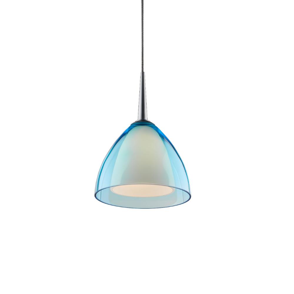 Bruck Lighting MLED/30K/MC/P/728 Rainbow 2 - Pendant - LED - 4" Kiss Canopy - Matte Chrome Finish - Turquoise Glass Shade