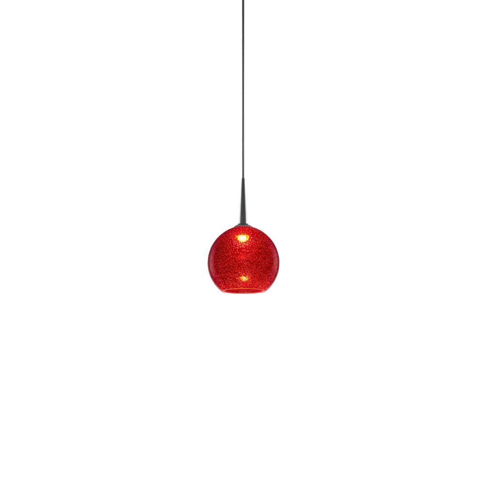 Bruck Lighting MLED/30K/MC/P/917 Bobo 1 - Pendant - LED - 4" Kiss Canopy - Matte Chrome Finish - Red Glass Shade